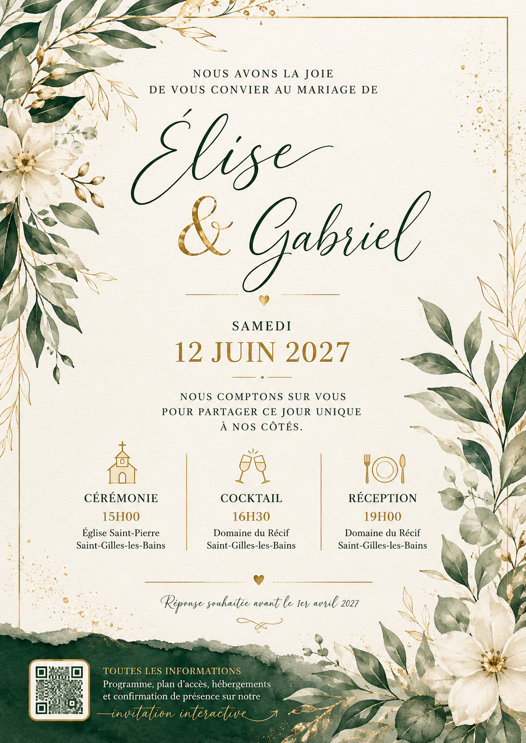 Faire-part de mariage Élise et Gabriel