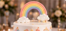 Gâteau de fête décoré d'un arc-en-ciel