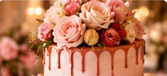Gâteau rose aux fleurs